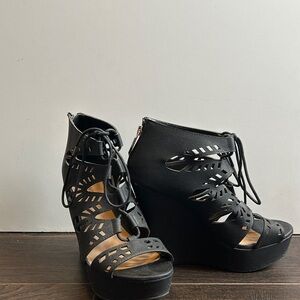 Call It Spring Black Lace-Up Wedges